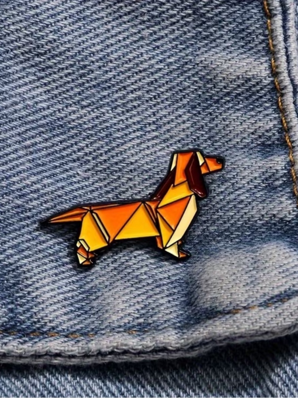 Geometric Dachshund Enamel Pin - Orange